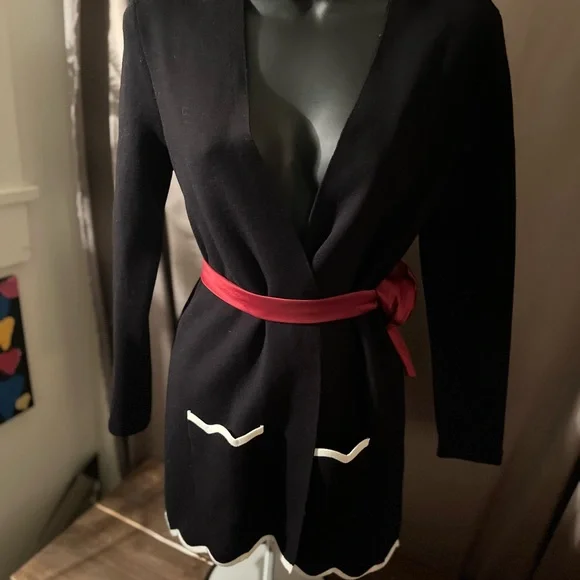 Talbots open black cardigan with white trim size POS belt not included - Picture 3 of 10
